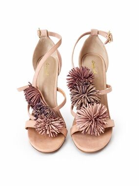 Qupid Blush & Mauve Pom-Pom Strappy Heels